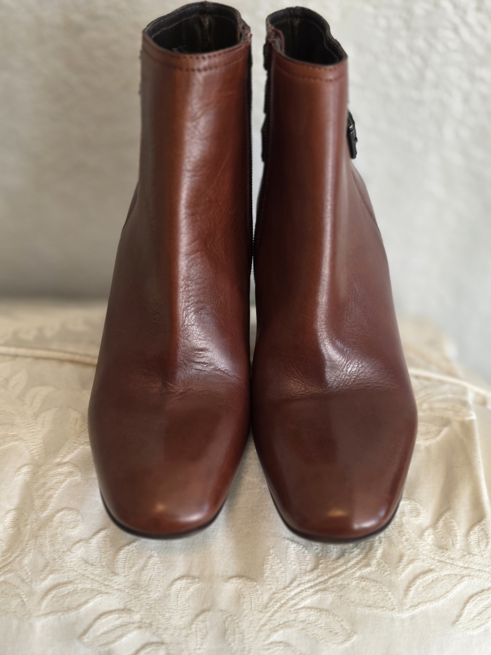 Sesto Meucci Brown Leather Square-Toe Ankle Booties
